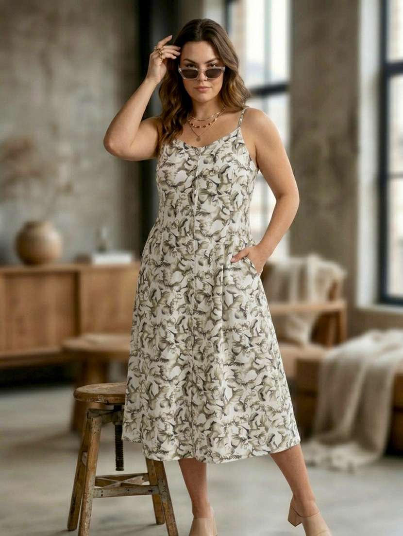 women printed sleeveless a-line dress
