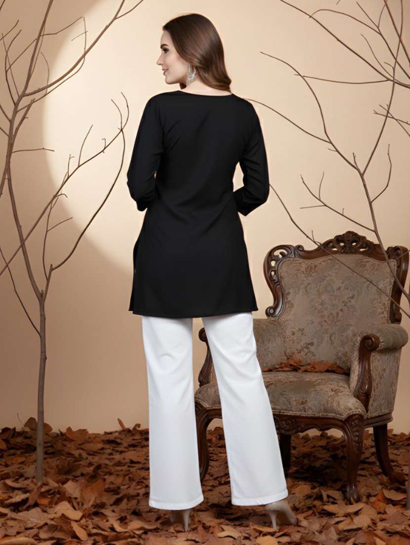 women embroidered three quarter sleeve straight kurti - 22505310 -  Standard Image - 4