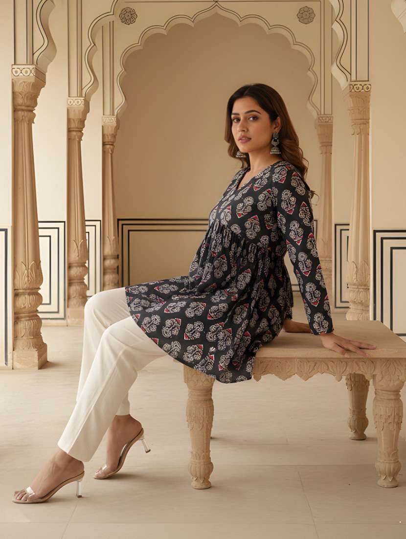 women printed long sleeve flared kurti - 22505316 -  Standard Image - 4