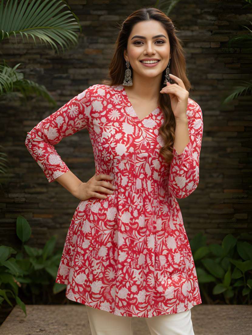 women printed long sleeve flared kurti - 22505318 -  Standard Image - 1