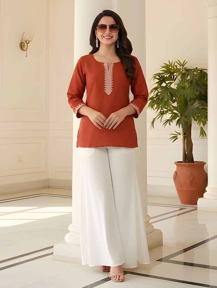 women embroidered three quarter sleeve straight kurti - 22505322 -  Standard Image - 4