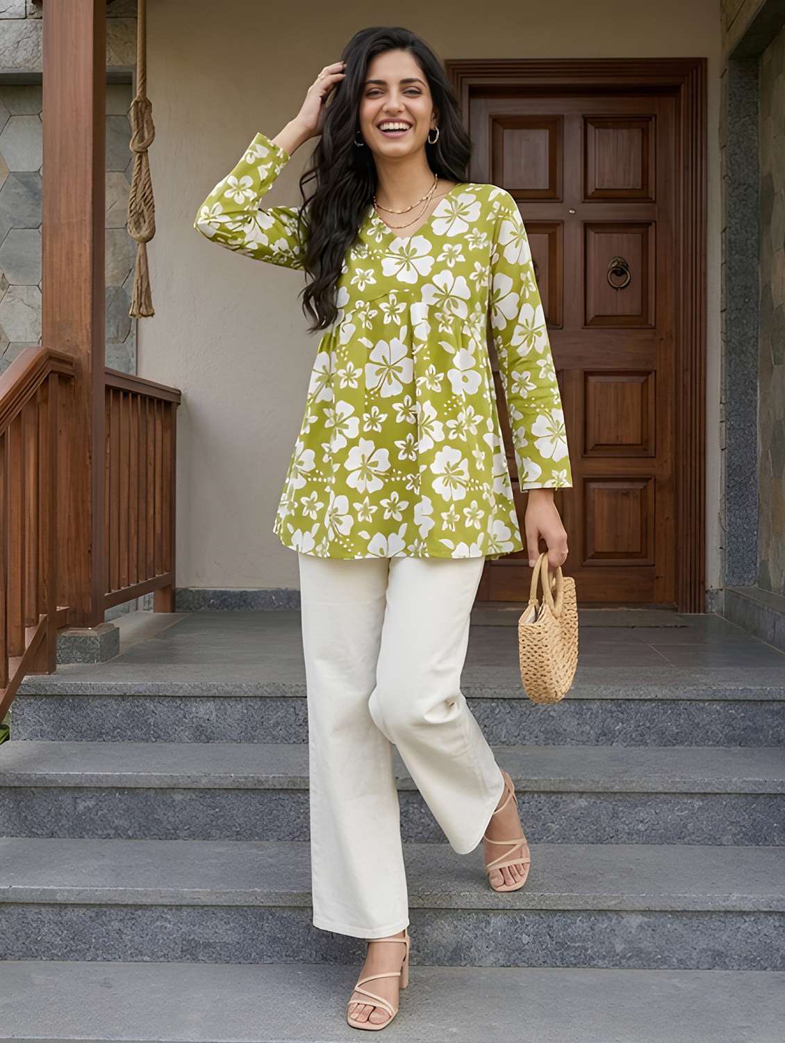 women printed long sleeve a-line kurti - 22505325 -  Standard Image - 4