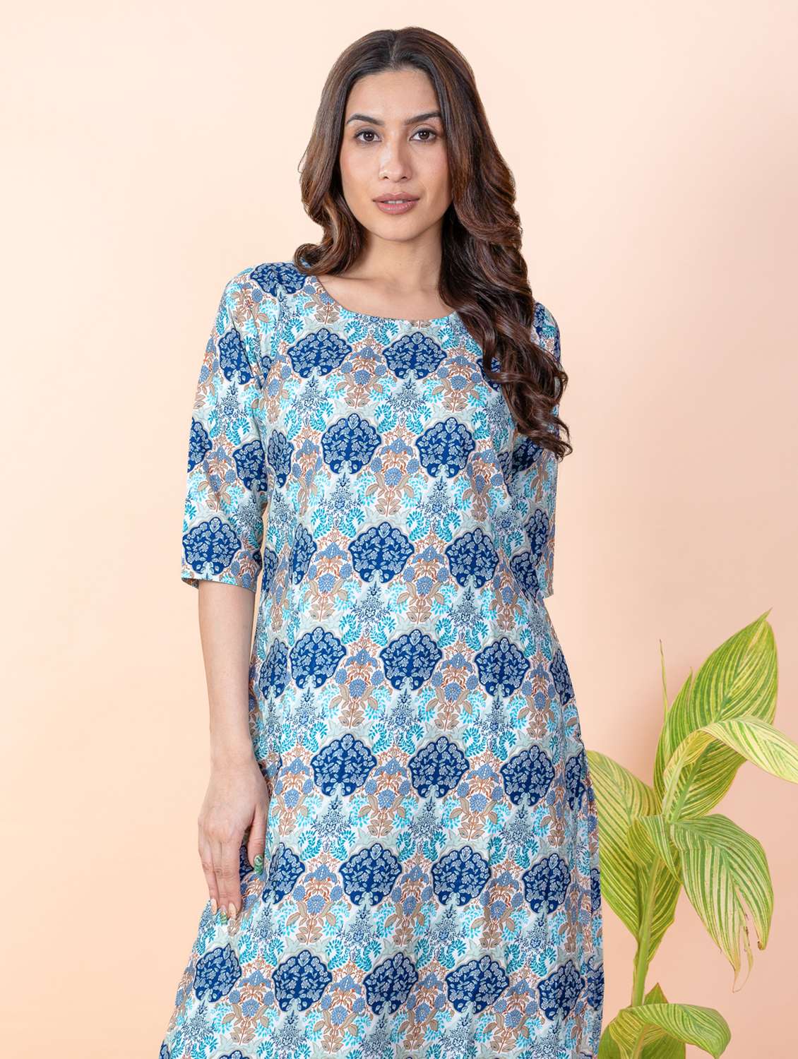 women printed round neck straight kurta - 22505384 -  Standard Image - 1