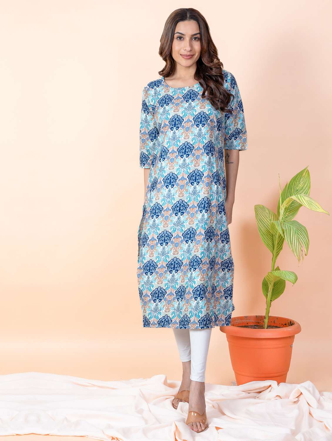 women printed round neck straight kurta - 22505384 -  Standard Image - 4