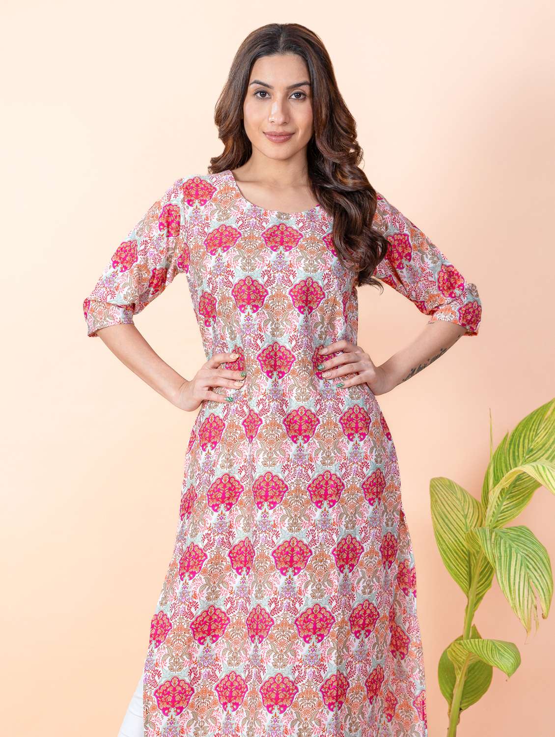 women printed round neck straight kurta - 22505385 -  Standard Image - 1