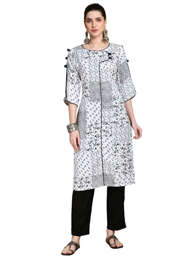 women printed round neck three quarter sleeve kurta - 22505396 -  Standard Image - 1