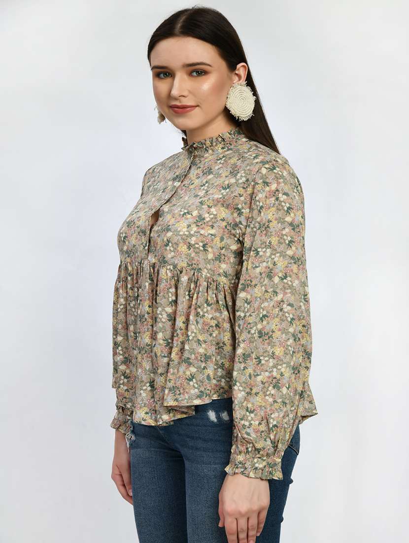 woemn printed long sleeve peplum top - 22505402 -  Standard Image - 1