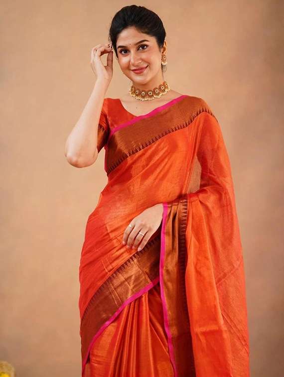 women solid with bordered saree with blouse - 22505406 -  Standard Image - 1
