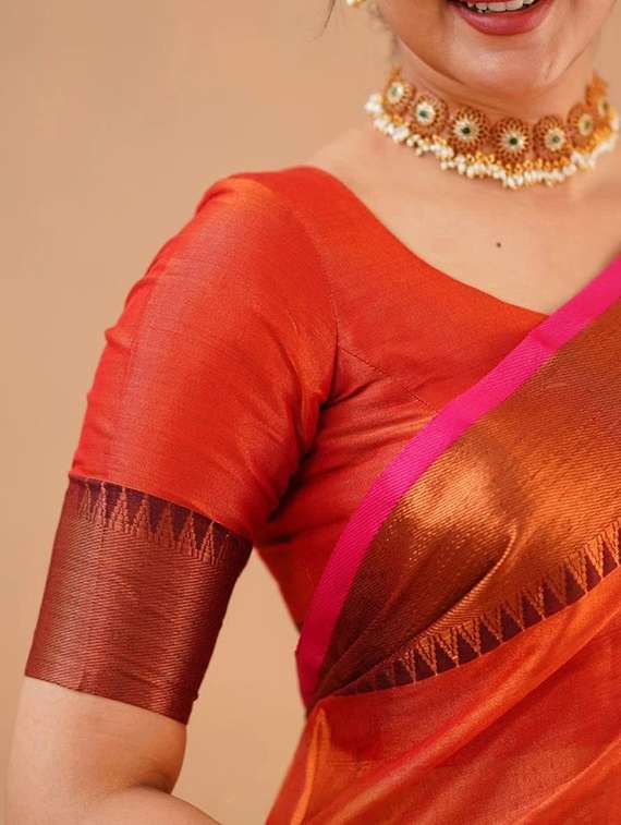 women solid with bordered saree with blouse - 22505406 -  Standard Image - 4