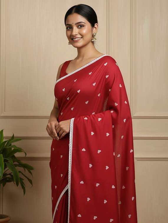 women solid with work handloom saree with blouse - 22505454 -  Standard Image - 1
