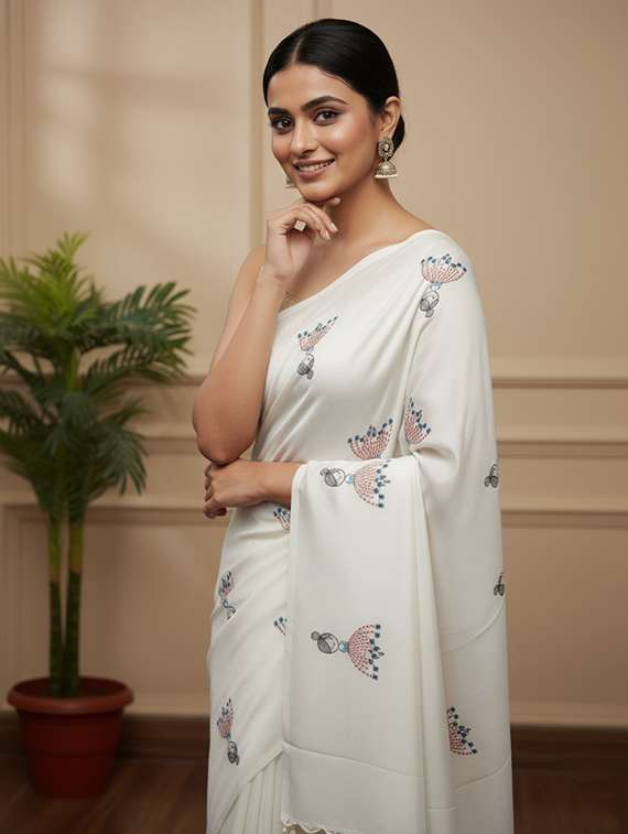 Women Solid With Work Handloom Saree With Blouse - 22505455 -  Standard Image - 1