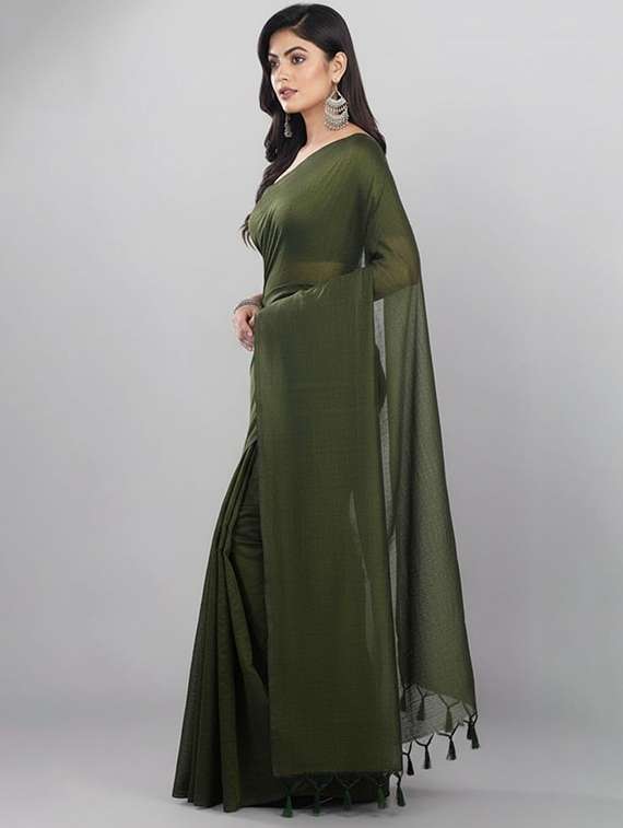 women solid handloom saree with blouse - 22505474 -  Standard Image - 1