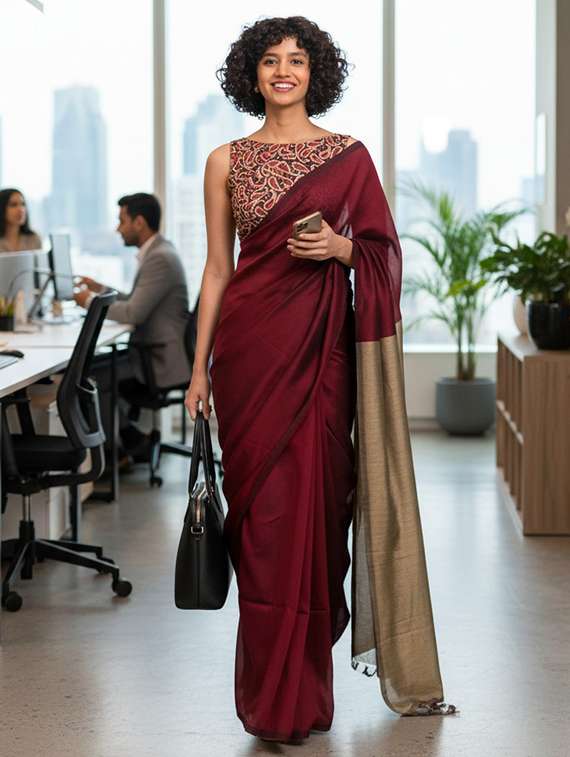 women solid handloom saree with blouse
