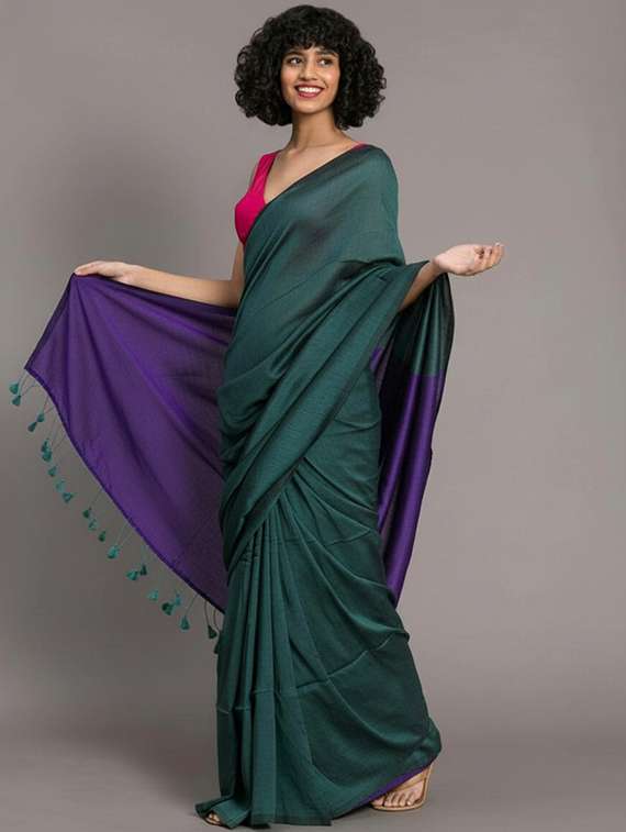 women solid handloom saree with blouse - 22505497 -  Standard Image - 1