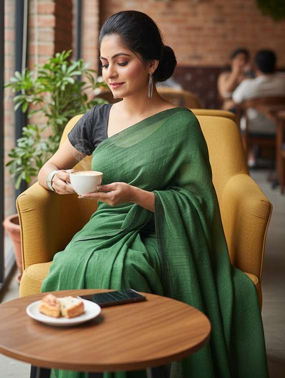 women solid handloom saree with blouse - 22505498 -  Standard Image - 4
