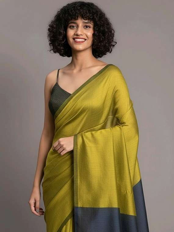 women solid handloom saree with blouse - 22505505 -  Standard Image - 1