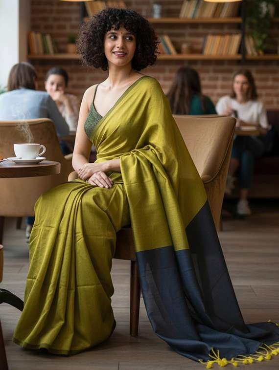 women solid handloom saree with blouse - 22505505 -  Standard Image - 4