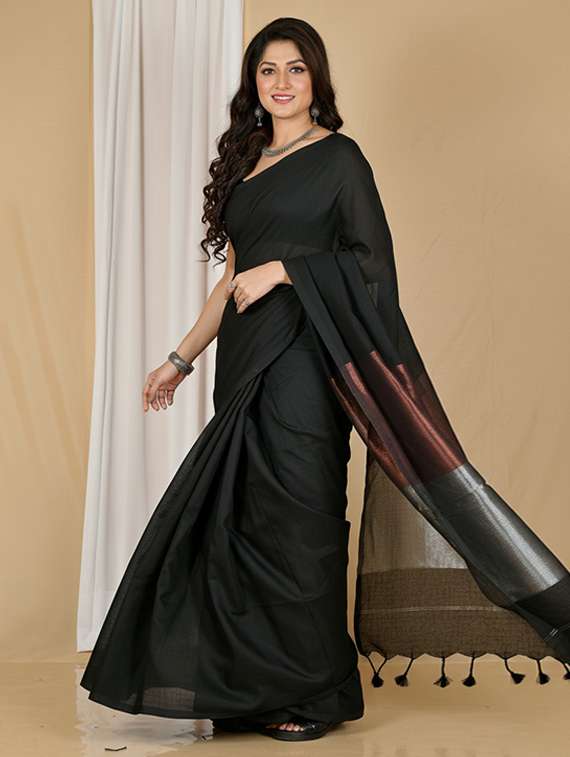 women solid handloom saree with blouse - 22505509 -  Standard Image - 1
