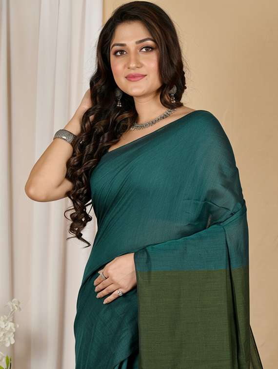 women solid handloom saree with blouse - 22505538 -  Standard Image - 1