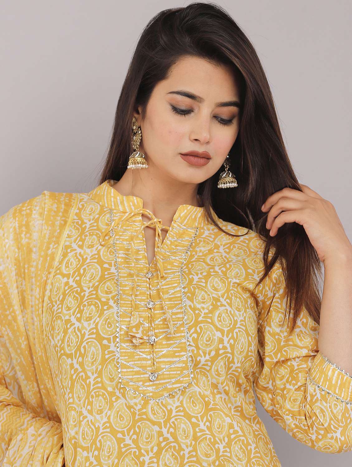 women printed three quarter sleeve kurta pant with dupatta set - 22505846 -  Standard Image - 1