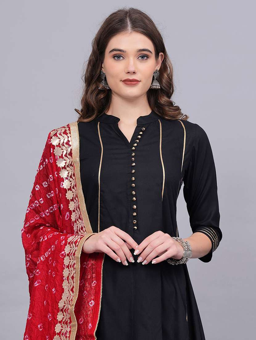 women solid with work three quarter sleeve kurta pant with dupatta set - 22505849 -  Standard Image - 1