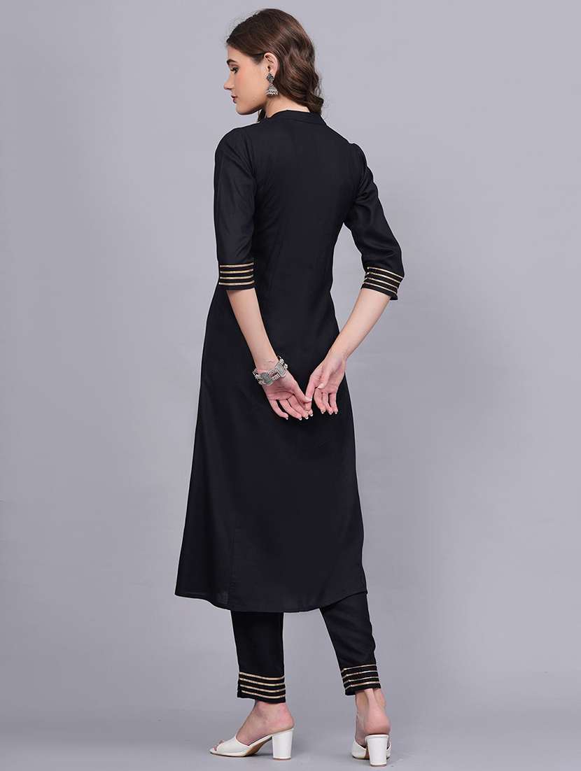 women solid with work three quarter sleeve kurta pant with dupatta set - 22505849 -  Standard Image - 4