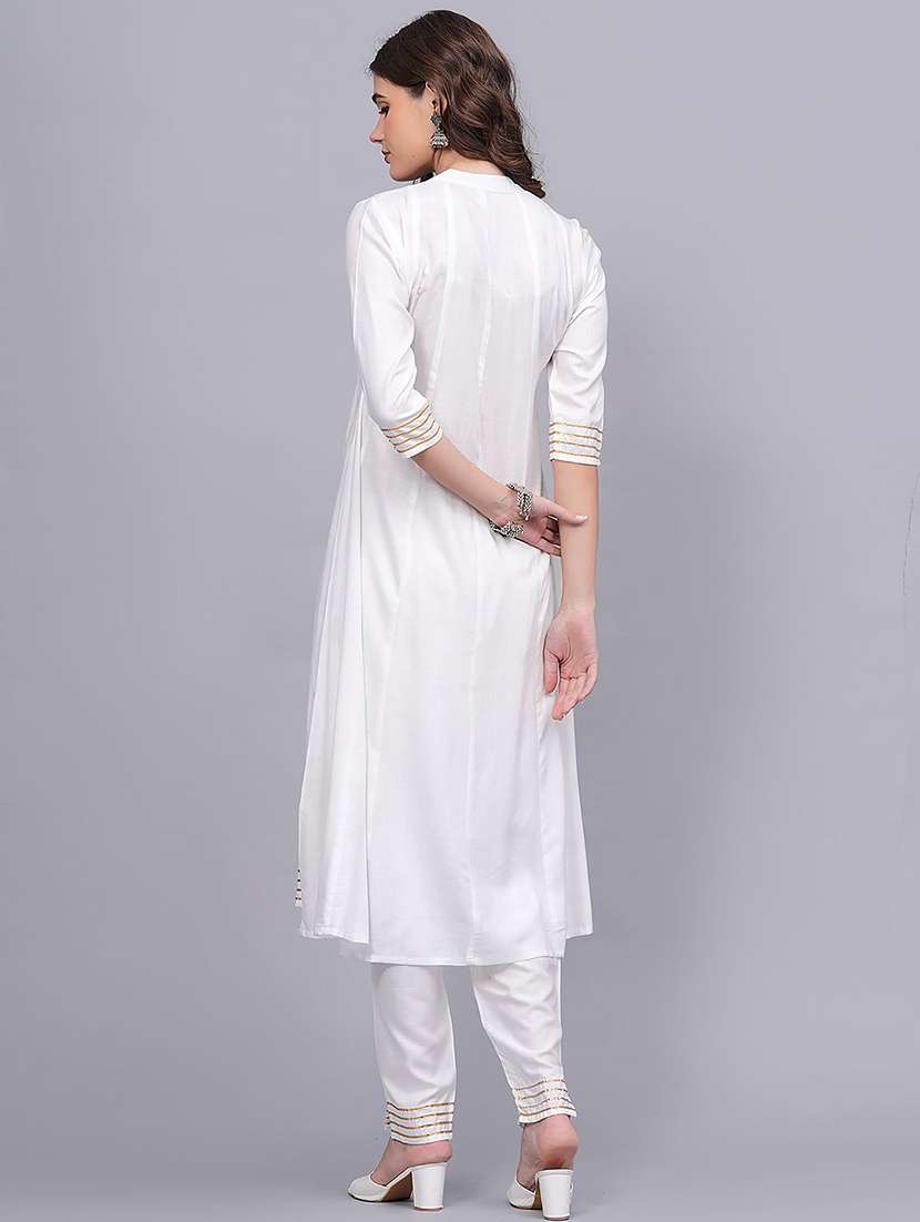 women solid with work three quarter sleeve kurta pant with dupatta set - 22505850 -  Standard Image - 4