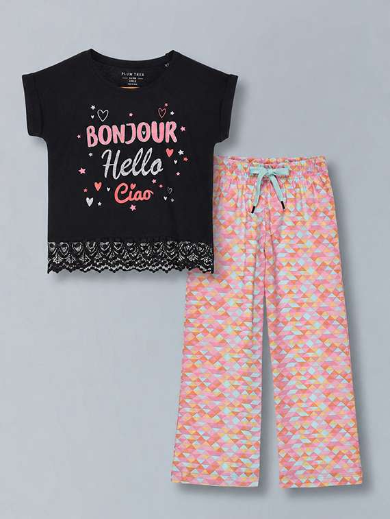 girls printed round neck top and pant twin set - 22505906 -  Standard Image - 1