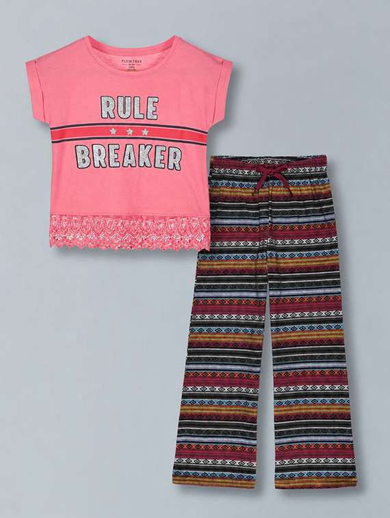 girls printed round neck top and pant twin set - 22505907 -  Standard Image - 1
