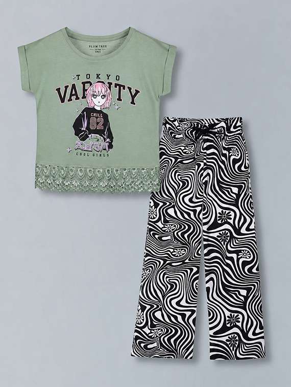 girls printed round neck top and pant twin set - 22505908 -  Standard Image - 1