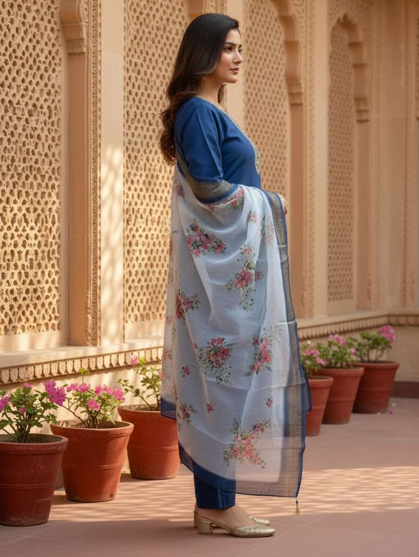 women embroidered three quarter sleeve kurta pant with dupatta set - 22505912 -  Standard Image - 1