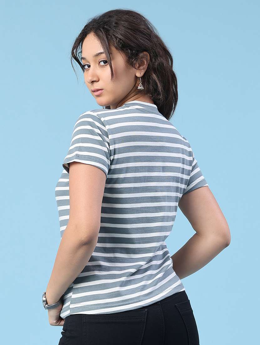 women striped round neck short sleeves t-shirt - 22505956 -  Standard Image - 4