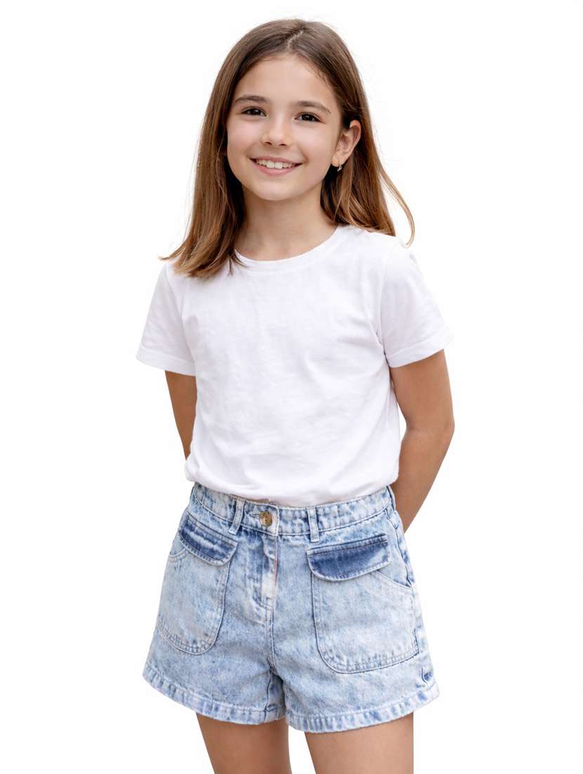 girls solid mid rise casual shorts - 22505977 -  Standard Image - 1