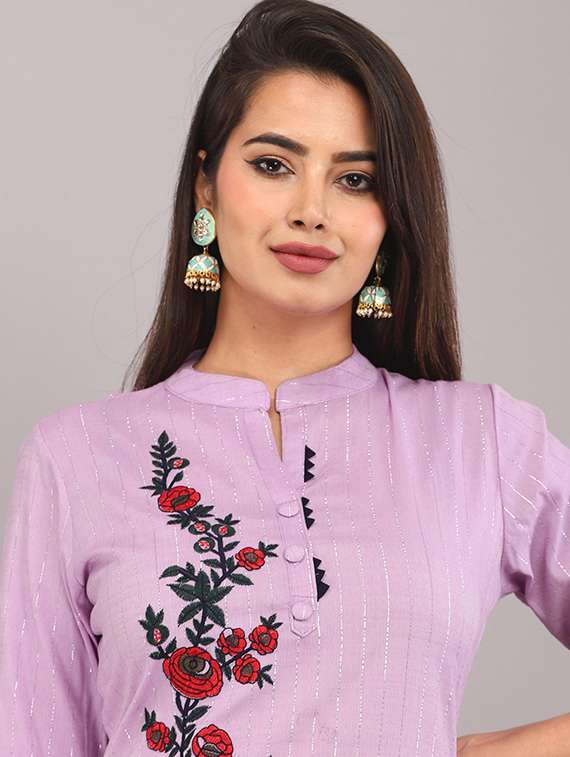 women embroidered three quarter sleeve straight kurta - 22506100 -  Standard Image - 1