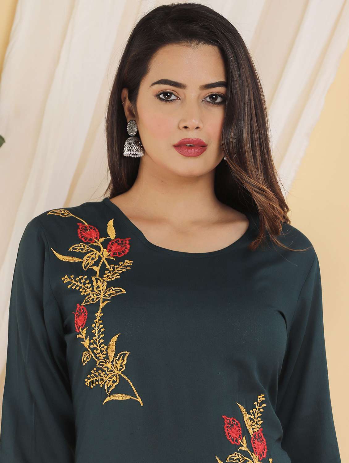 women embroidered three quarter sleeve straight kurta - 22506153 -  Standard Image - 1
