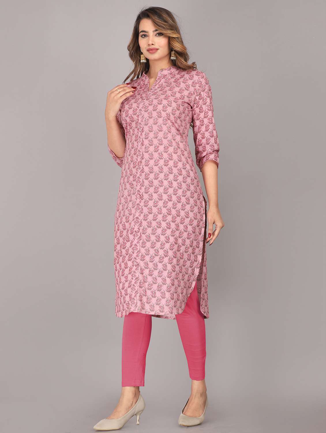 women printed three quarter sleeve straight kurta - 22506329 -  Standard Image - 1