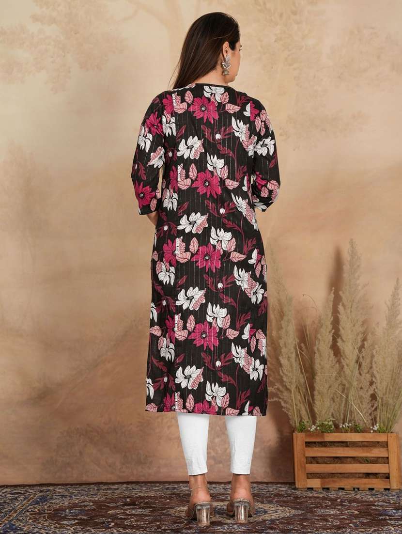 women printed three quarter sleeve straight kurta - 22506349 -  Standard Image - 4