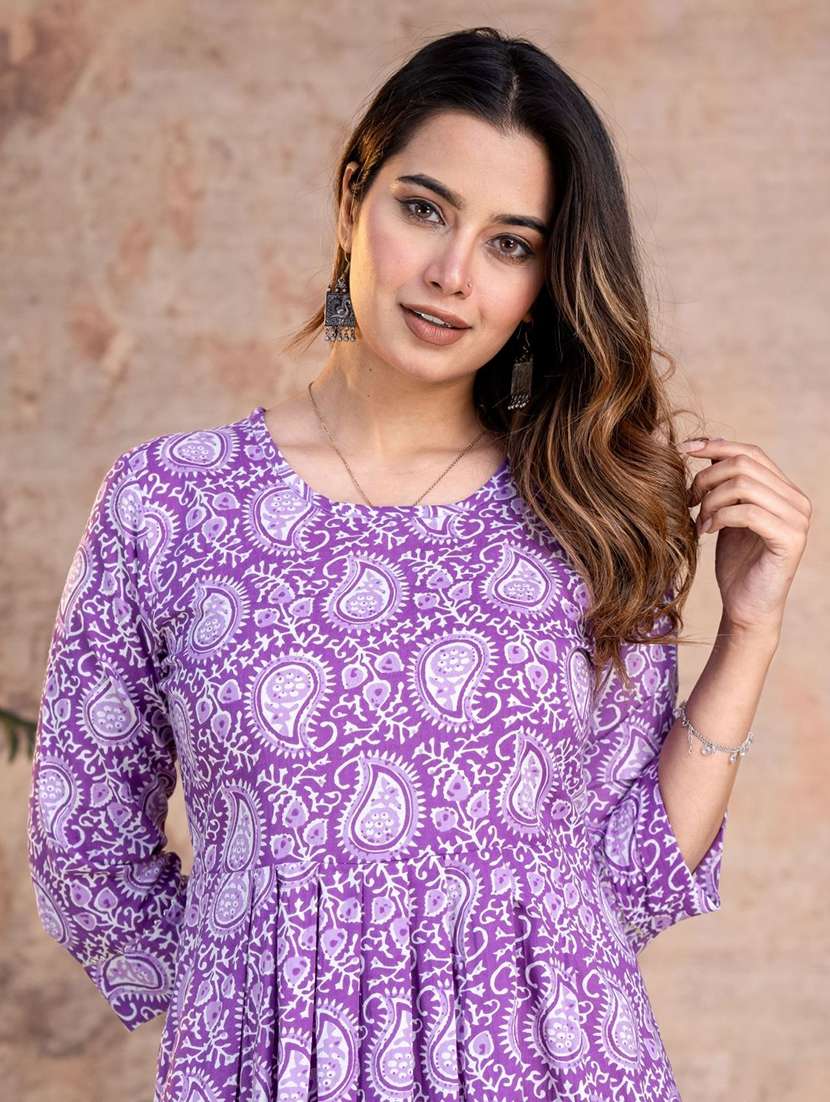 women printed three quarter sleeve fit & flare ethnic dress - 22506355 -  Standard Image - 1