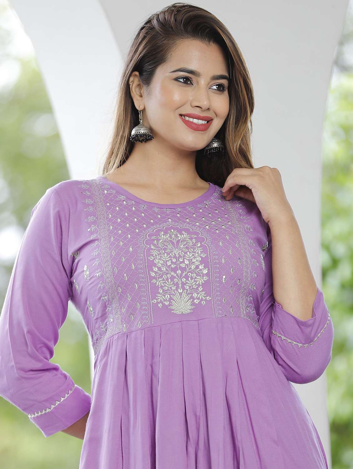 women embroidered three quarter sleeve flared kurta - 22506366 -  Standard Image - 1