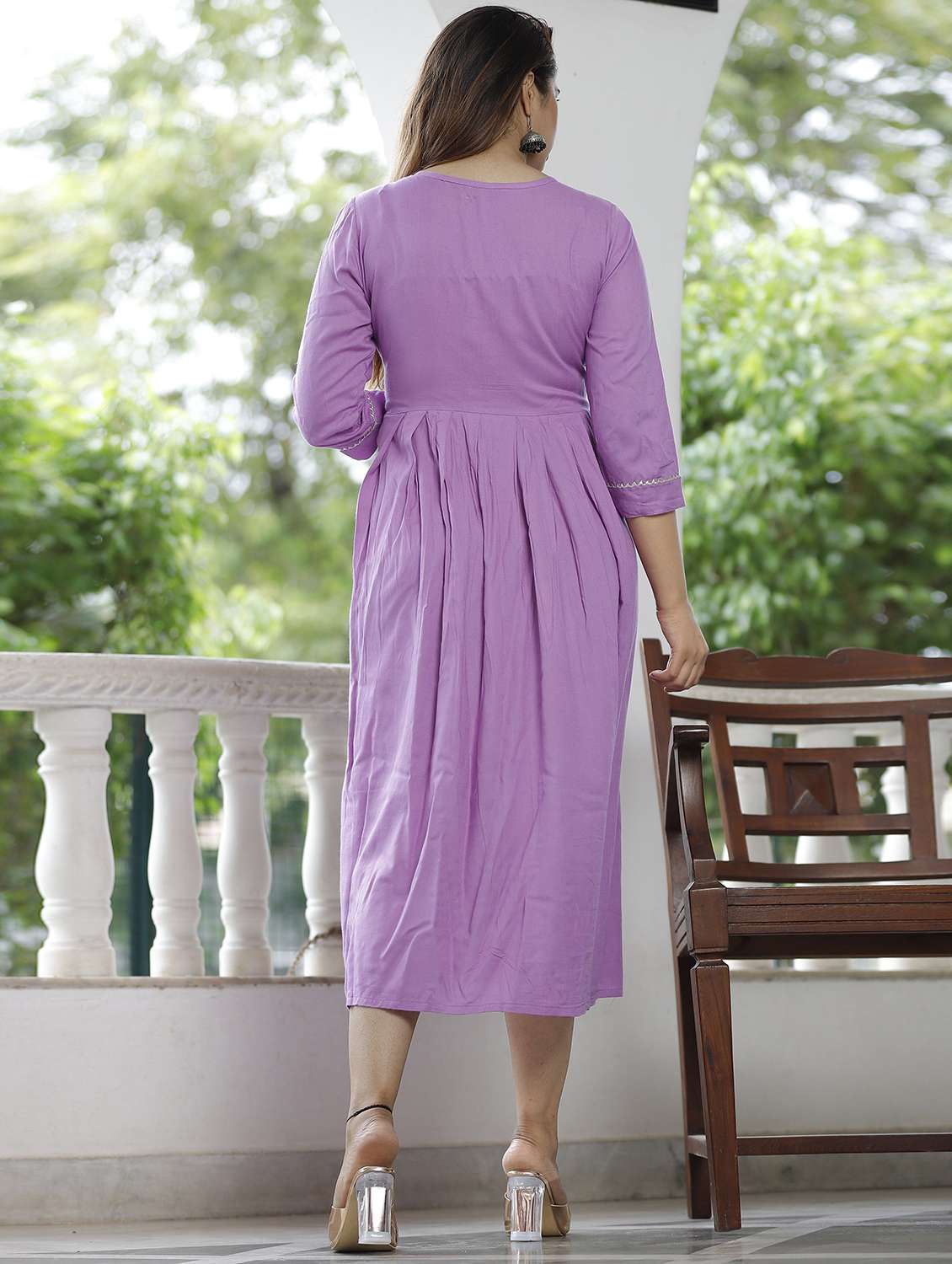 women embroidered three quarter sleeve flared kurta - 22506366 -  Standard Image - 4