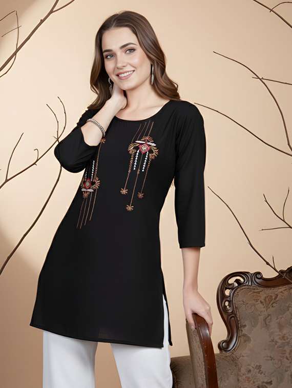 women embroidered round neck straight kurti - 22506414 -  Standard Image - 1