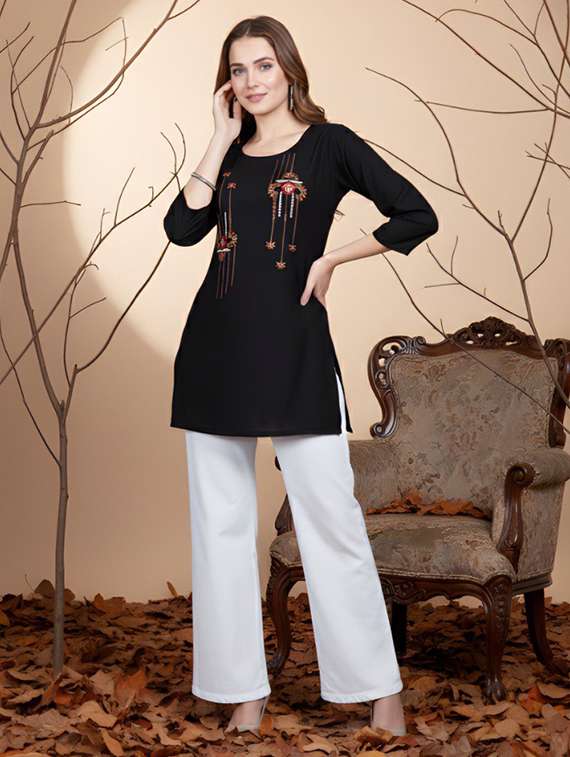 women embroidered round neck straight kurti - 22506414 -  Standard Image - 4