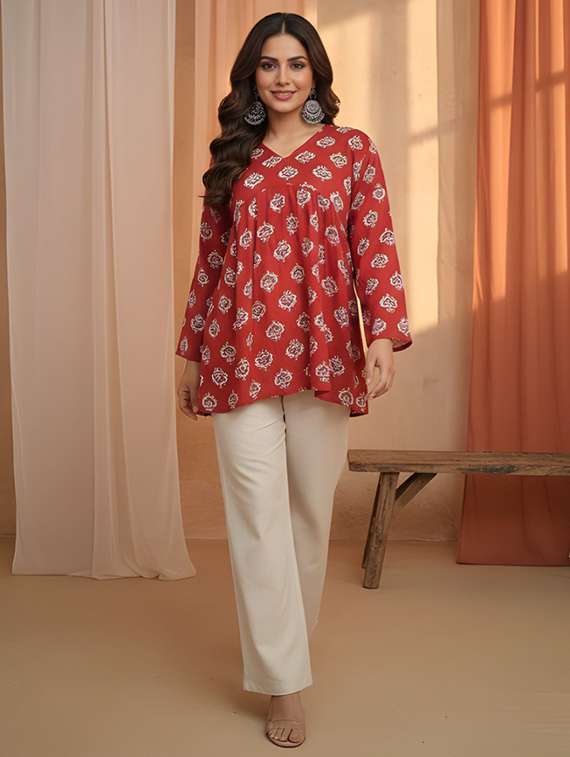 women printed long sleeve a-line kurti - 22506416 -  Standard Image - 4