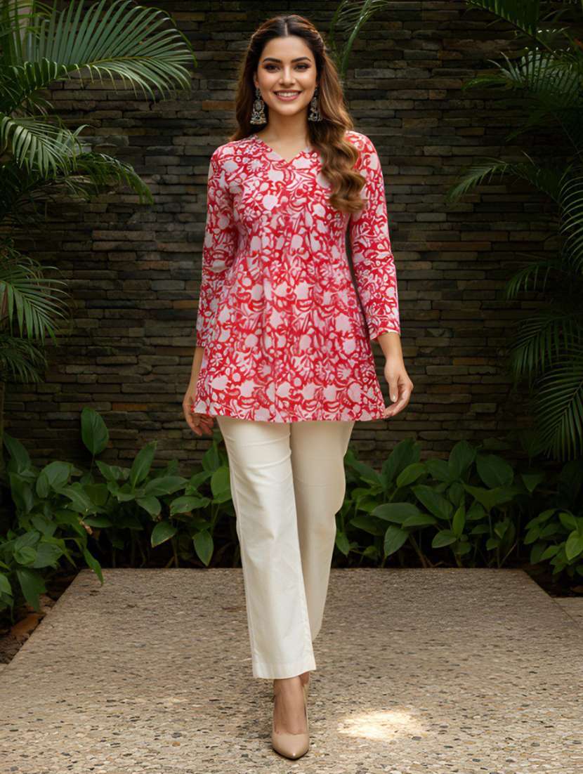 women printed v neck flared kurti - 22506422 -  Standard Image - 4