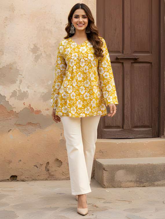 women printed v neck a-line kurti - 22506425 -  Standard Image - 4