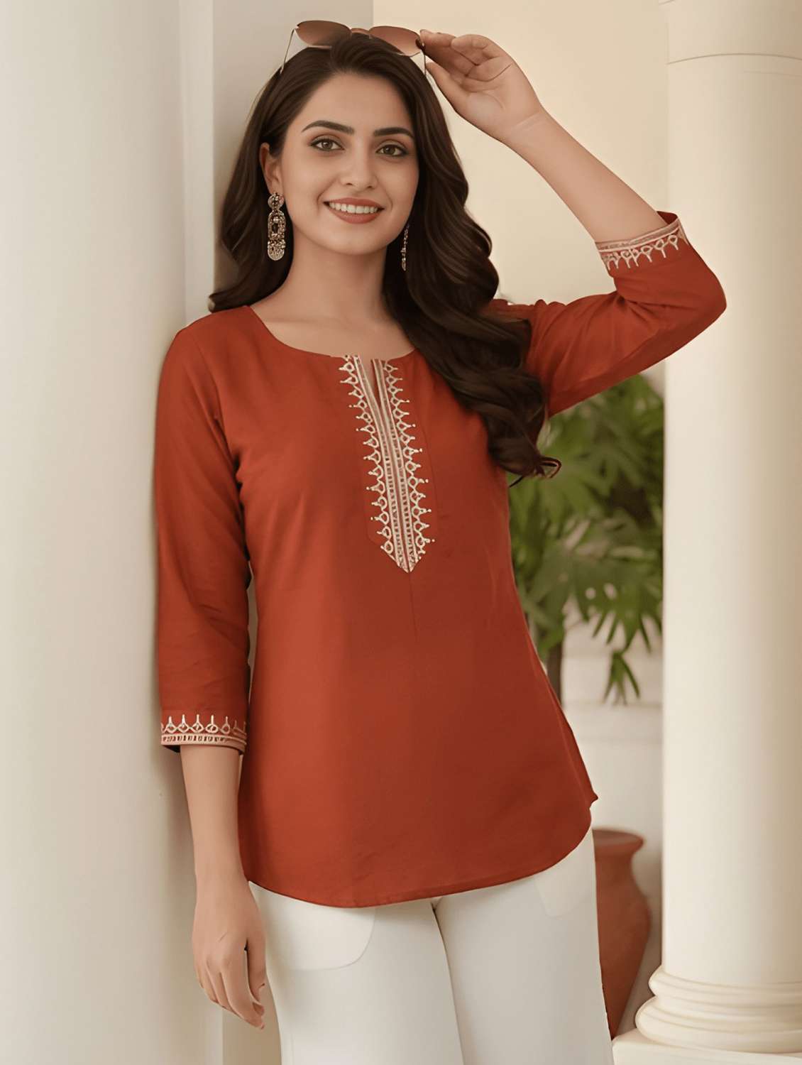 women embroidered notch neck straight kurti - 22506426 -  Standard Image - 1