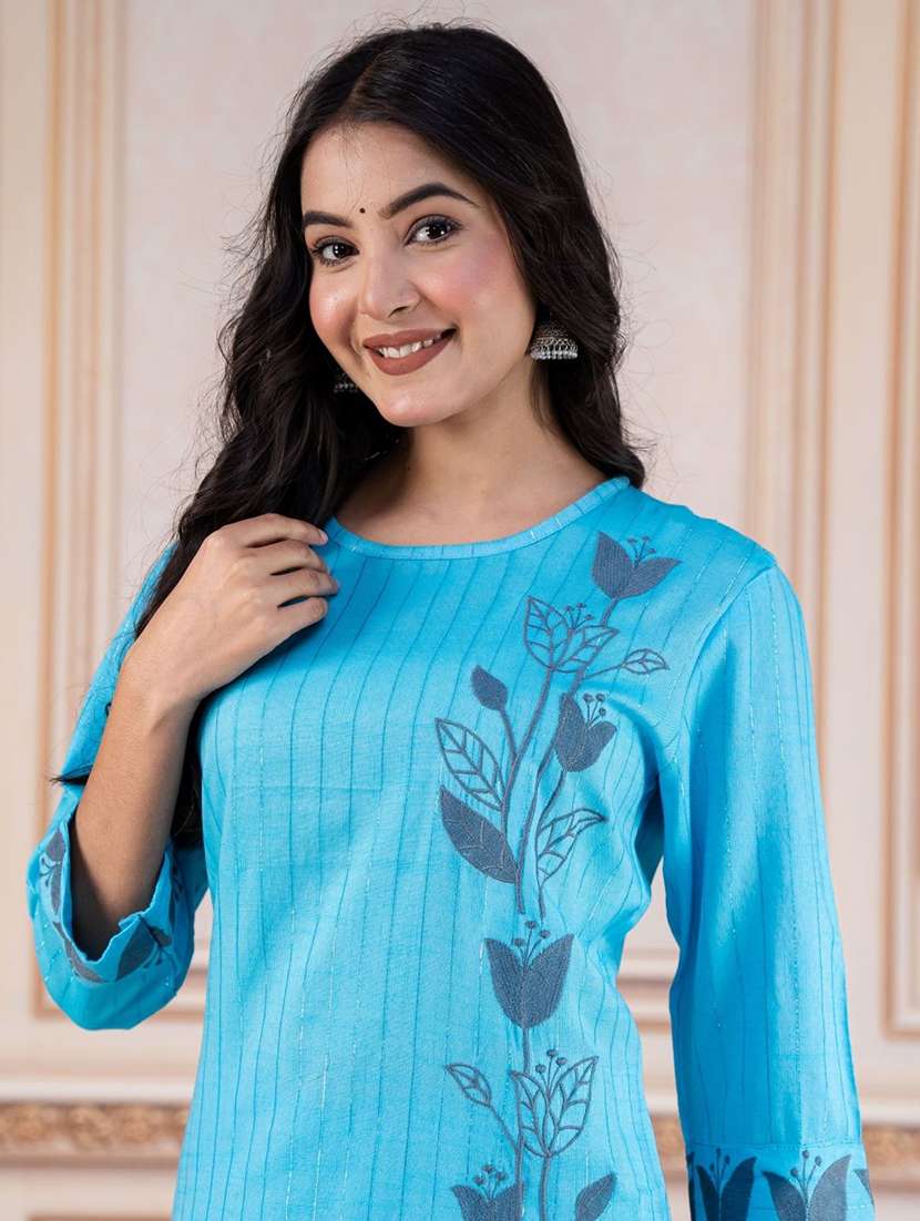 women embroidered three quarter sleeve kurta pant set - 22507453 -  Standard Image - 1