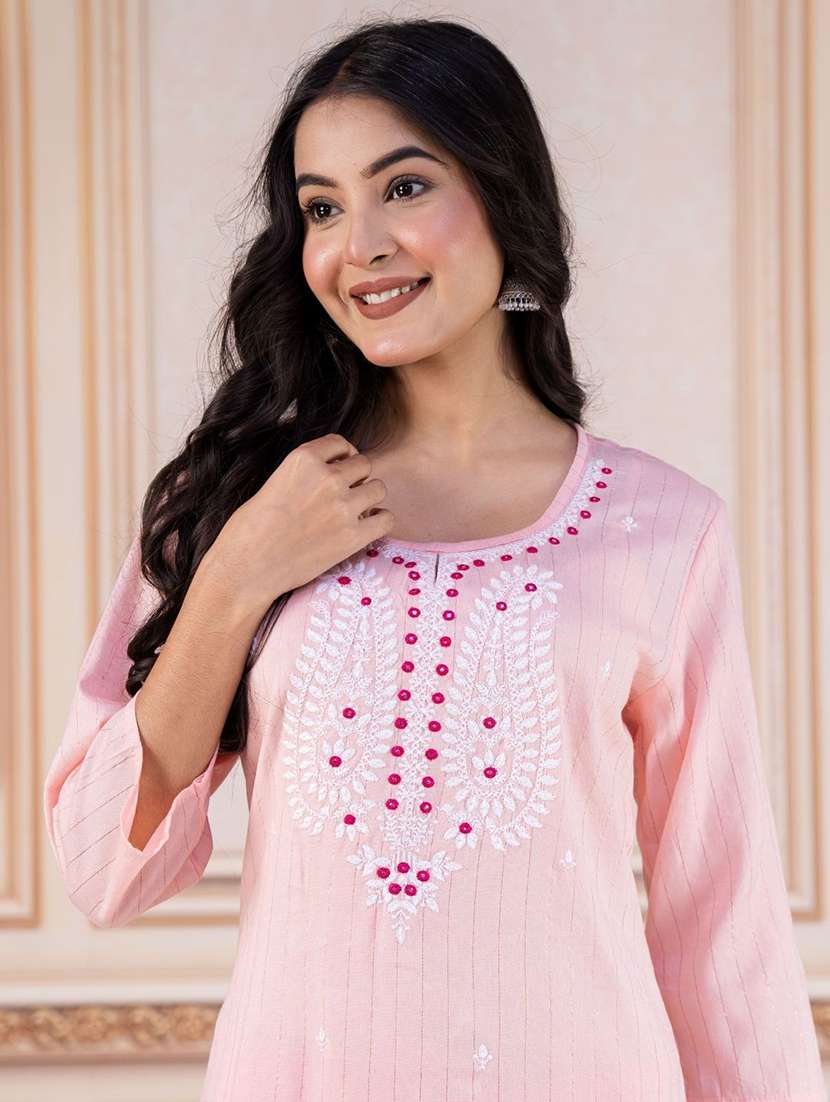 women embroidered three quarter sleeve kurta pant set - 22507470 -  Standard Image - 1