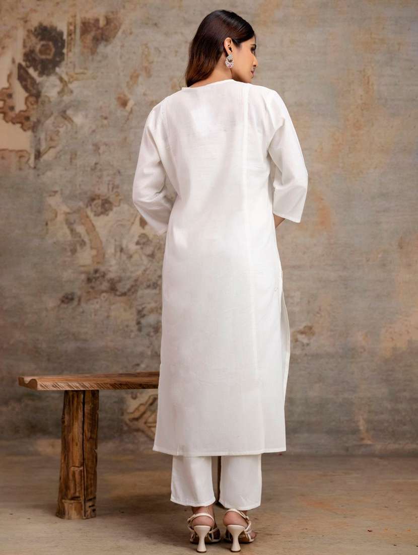 women embroidered three quarter sleeve kurta pant set - 22507493 -  Standard Image - 4