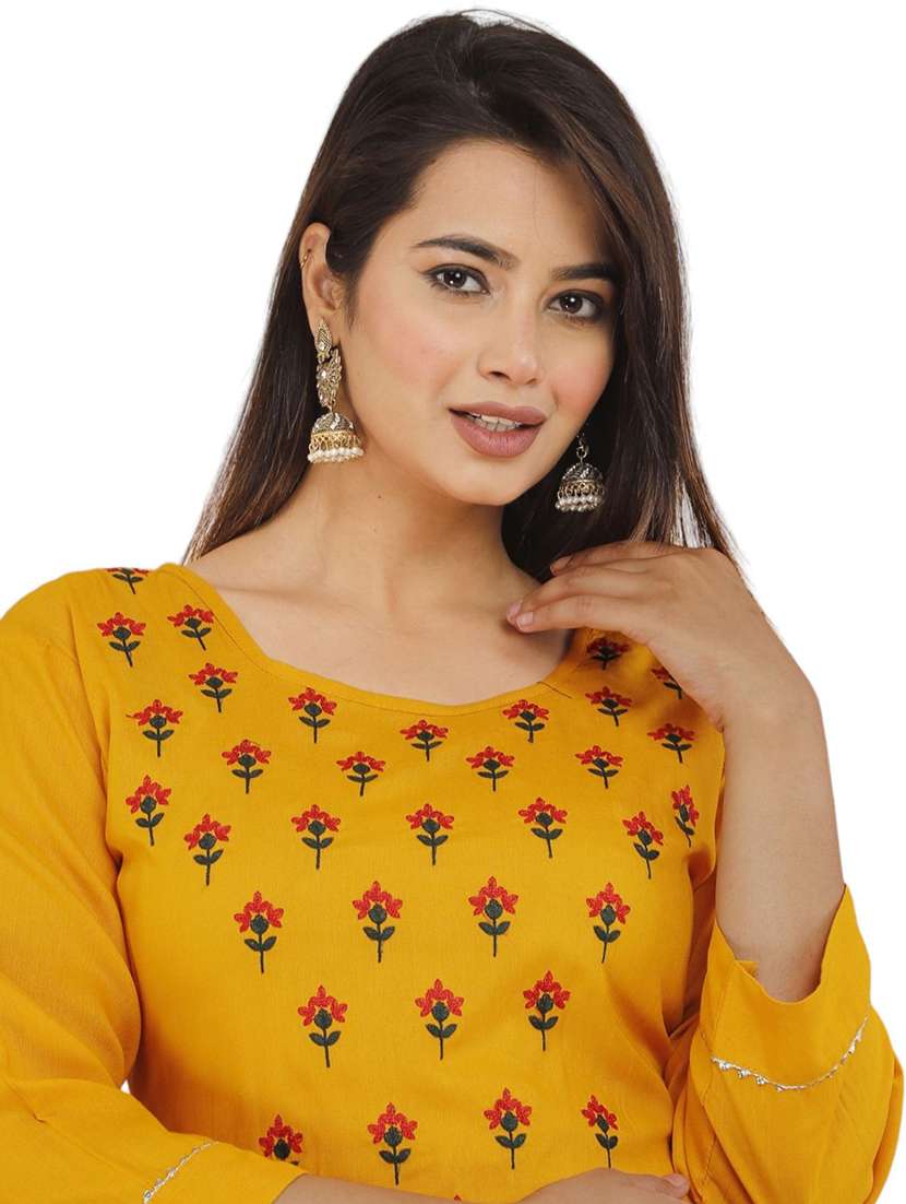 women embroidered three quarter sleeve kurta pant set - 22507511 -  Standard Image - 1